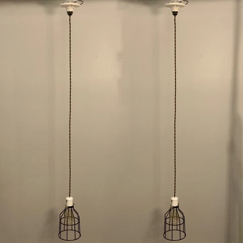 53” Pair Adjustable Length Industrial Pendant Lights Retractable 116F Cover