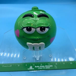 M&M's Collectible Ceramic Cookie Candy Jar Canister Green with Pink Hearts - Picture 1 of 3