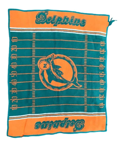 Vintage Reversible Fleece Throw Blanket NFL Miami Dolphins 47x56" Football Field Cover