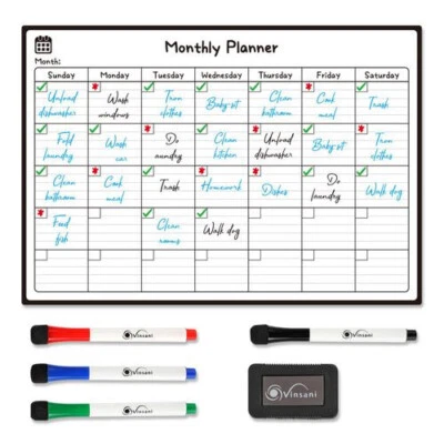 Monthly Planner Magnetic Memo Notes White Board Home Office Work Organize Board - Image 1 of 4