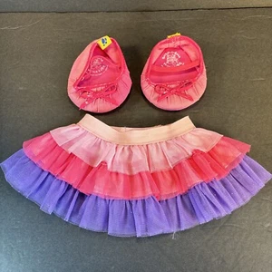Lote de 2: Build A Bear BAB Rosa Púrpura Volantes Tutú Falda y Zapatos con Lazo Rosa - Imagen 1 de 3