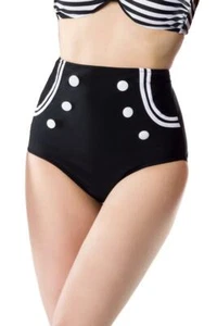 Vintage-Bikinihöschen im Marinelook Bikinihose mit Knöpfen Retro Look Größe S - Bild 1 von 4
