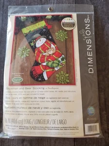 Neu in Verpackung 2013 Dimensions "Schneemann und Bär Strumpf" Nadelspitzen-Kit 16" lang #71-091 - Bild 1 von 4