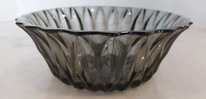 Vintage Smoke Black Glass Faceted Libbey 8" Serving Bowl Dish w/ Diamond Scroll - Picture 1 of 5