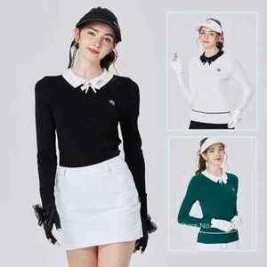 Women's High Elastic Knitted Sweater with Bowknot Collar for Slim Fit Sports - Picture 1 of 21
