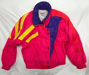 VTG 90s Bright Neon Pink Obermeyer Purple Ski Jacket Womens Size 10 Meltdown - Picture 1 of 12