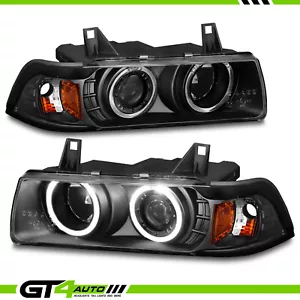 1992-1998 BMW E36 3-Series Sedan Dual LED Halo Projector Black Headlights Pair - Picture 1 of 5