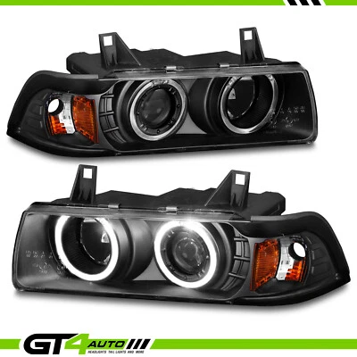 Par de faros negros proyectores LED dobles sedán serie 3 BMW E36 1992-1998 Foto 1 de 4