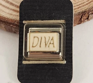 New Word DIVA Gold Tone on White 9mm Italian Charm Bracelet Link Birthday gift - Picture 1 of 1