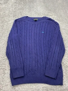Alexander Julian Colours Sweater Men XL Navy Blue 3D Cable Knit Fisherman Vtg - Picture 1 of 9