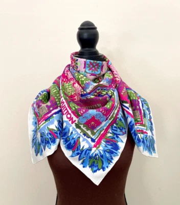 Unisex Louis Vuitton Bufanda Monograma Paraíso Azul Verde Rosa Envoltura de Seda Foto 1 de 4