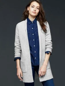 GAP Strickjacke vorne offen, hellgrau meliert, Wollmischung, Größe M/L, neu mit Etikett - Bild 1 von 12