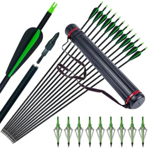 31in Archery Fiberglass Arrows OD7.8mm Hunting Broadheads and Quiver Bow Target - Picture 1 of 22