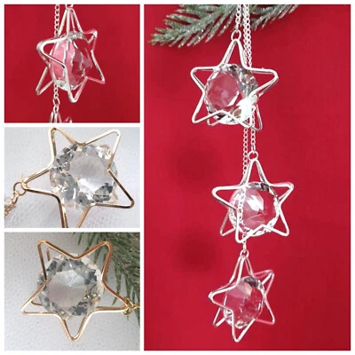 Gold or Silver with 3 Stars Crystal Sparkly Hanging Christmas Tree Decoration - Image 1 of 4