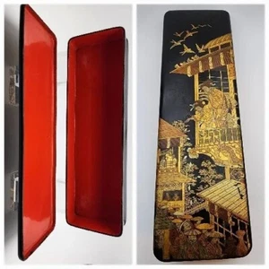 Antique Japanese Theme French Lacquered Gold Gilt Glove Box George Gravert 1870s - Picture 1 of 12