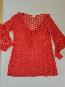 Ladies Crochet Style Top Jus D'Orange Paris Size ? 3/4 Sleeve V Neck 8589 - Picture 1 of 9