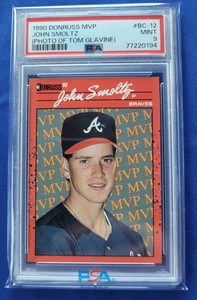 1990 Donruss John Smoltz Error Card #BC-12 (Photo of Tom Glavine) PSA 9 Rare!...