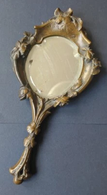 Miroir À Main Ancien .bronze 19eme Avec Miroir Au Mercure.rare.face à Main - Photo 1/4