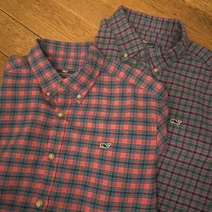 Vineyard Vines  Pink Long Sleeve Button Up Large Plaid Flannel Lot of 2 - Picture 1 of 22