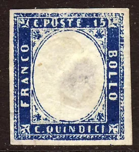 REGNO D'ITALIA Vittorio Emanuele II 1863 15c. Deep Blue Litho IMPERFORATE SG 5a MNG - Foto 1 di 2
