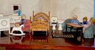 Lot Wood Doll House Furniture 60S Hand Made W/ Miniature People Nice Condition