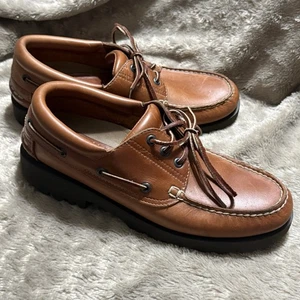 Rockport Brown Leather 3Eyelet Boat Moc Casual Loafer Shoes MR3367 Mens Sz 10.5M - Picture 1 of 21