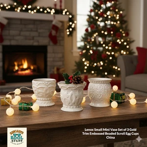Lenox kleine Mini Vase 3er Set Goldrand geprägt Perlen Schnörkel Eierbecher Porzellan - Bild 1 von 13
