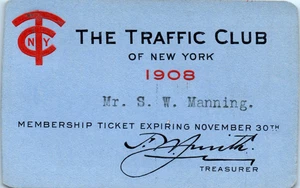 1908 Traffic Club of New York Member Card Trasporti Logistica Sociale RARA! - Foto 1 di 2