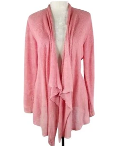 Eileen Fisher 100% Linen Cardigan Sweater Baby Pink Open Front Light Weight Sz L - Picture 1 of 11