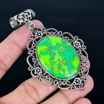 Colgante hecho a mano enchapado en plata 925 turquesa verde cobre de 3,47" Foto 1 de 3