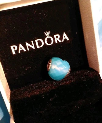  Pandora Form der Liebe Charm Rarität! Türkis Blau Herz facettiert - Bild 1 von 4