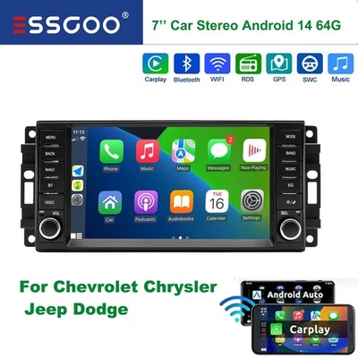 4+64G 7''Android 14 Car Stereo Radio GPS NAVI Head Unit For Dodge Jeep Chrysler - Image 1 of 4
