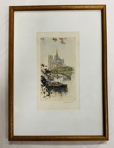 Hand Coloured Etching by Henri Le Riche ‘View Across Seine’ Paris, Signed - Picture 1 of 6