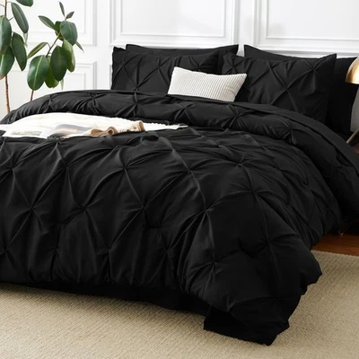 Queen Comforter Set Black, 7 Pieces Pintuck Bed in A Bag, Premium Black Comfo... - Image 1 of 4