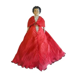 Antike 10 Zoll Porzellan Schulter Kopf Puppe-mit rotem Kleid **LESEN** - Bild 1 von 7