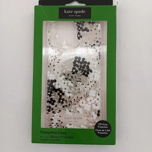 Kate Spade iPhone Case 15 Pro Max MagSafe Clear Black White Flowers Floral - Picture 1 of 7