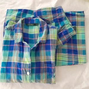 ralph Lauren pajama set xl green blue plaid - Picture 1 of 3