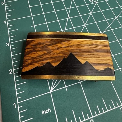 Hebilla de cinturón vintage Kenneth Reid Western madera latón bonito Montañas de Nuevo México Foto 1 de 4