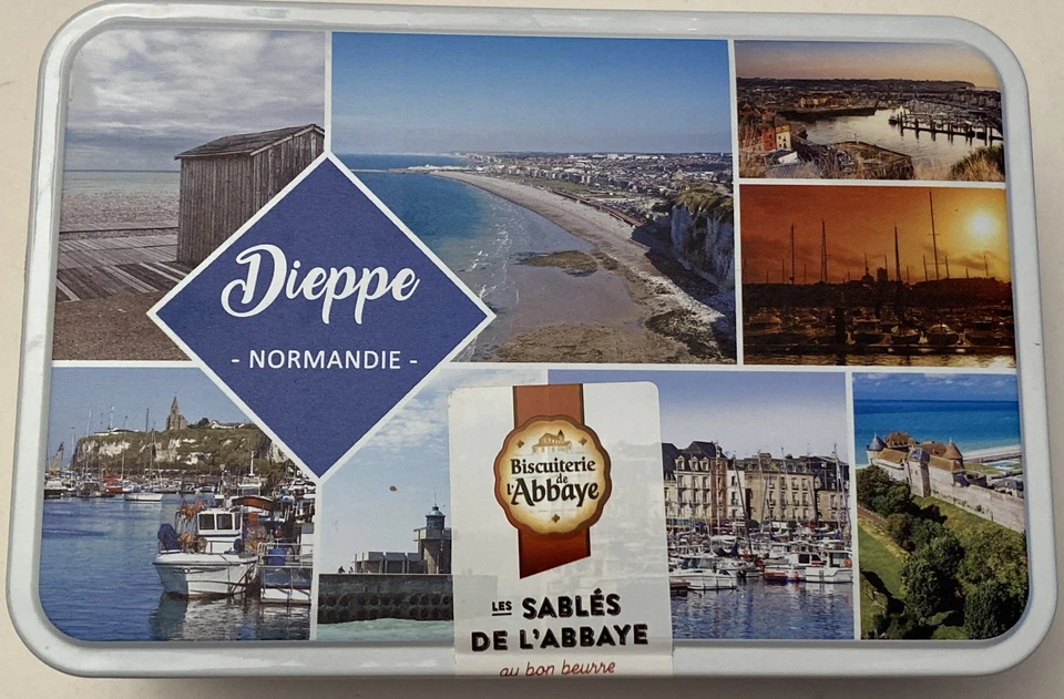 Boîte à sucre ou biscuit rectangulaire en métal "Dieppe" Normandie - Photo 1/4