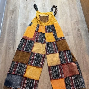 Patchwork weites Bein Overall Jumpsuit Baggy Hippie Boho Strampler L / XL - Bild 1 von 6