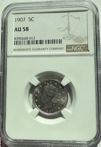 1907 Liberty V Nickel - Certified NGC AU58 - Almost Uncirculated - Picture 1 of 4