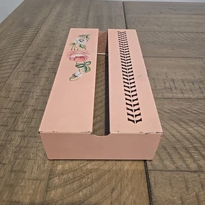 VTG Metal Pink Hand Painted Rose Wall Mount Tissue Holder/Box Holder - Picture 1 of 6