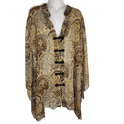Top Maggie Barnes Mujer 4X Túnica Marrón Artístico Brillante Asiático Transparente Paisley Acampanado Foto 1 de 4