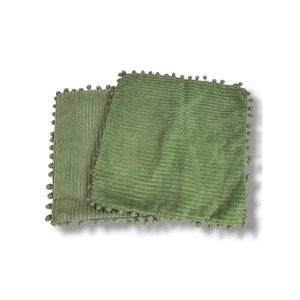 Set of 2 Sage Green 16" Pillow Cover Velour Stripe Zip Closure - Picture 1 of 7