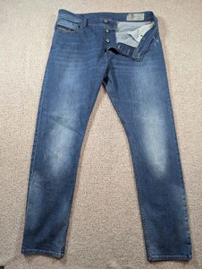 Pantalones de mezclilla Diesel Tepphar para hombre 34x31 ajustados calce zanahoria lavado medio botón mosca elástico - Imagen 1 de 12