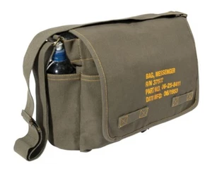 Rothco Heavyweight Canvas Classic Messenger Bag W/Military Stencil - Olive Drab - Picture 1 of 5
