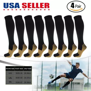 4 Pairs Copper Compression Socks 20-30mmHg Graduated Support Mens Womens S-XXL - Picture 1 of 12