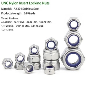 UNC Nyloc Nuts Insert Lock Nuts 1/4" 5/16" 3/8" 1/2" A2 Stainless Steel Lock Nut - Imagen 1 de 15