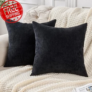 Decorative Square Throw Pillow Covers 18X18 Inch Set of 2, Super Soft Chenille P - Picture 1 of 12