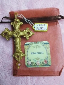 Pappmaché Kreuz, handgefertigt mit Lederhaken & Kristall. Doppelseitig, helle Stirn - Bild 1 von 4